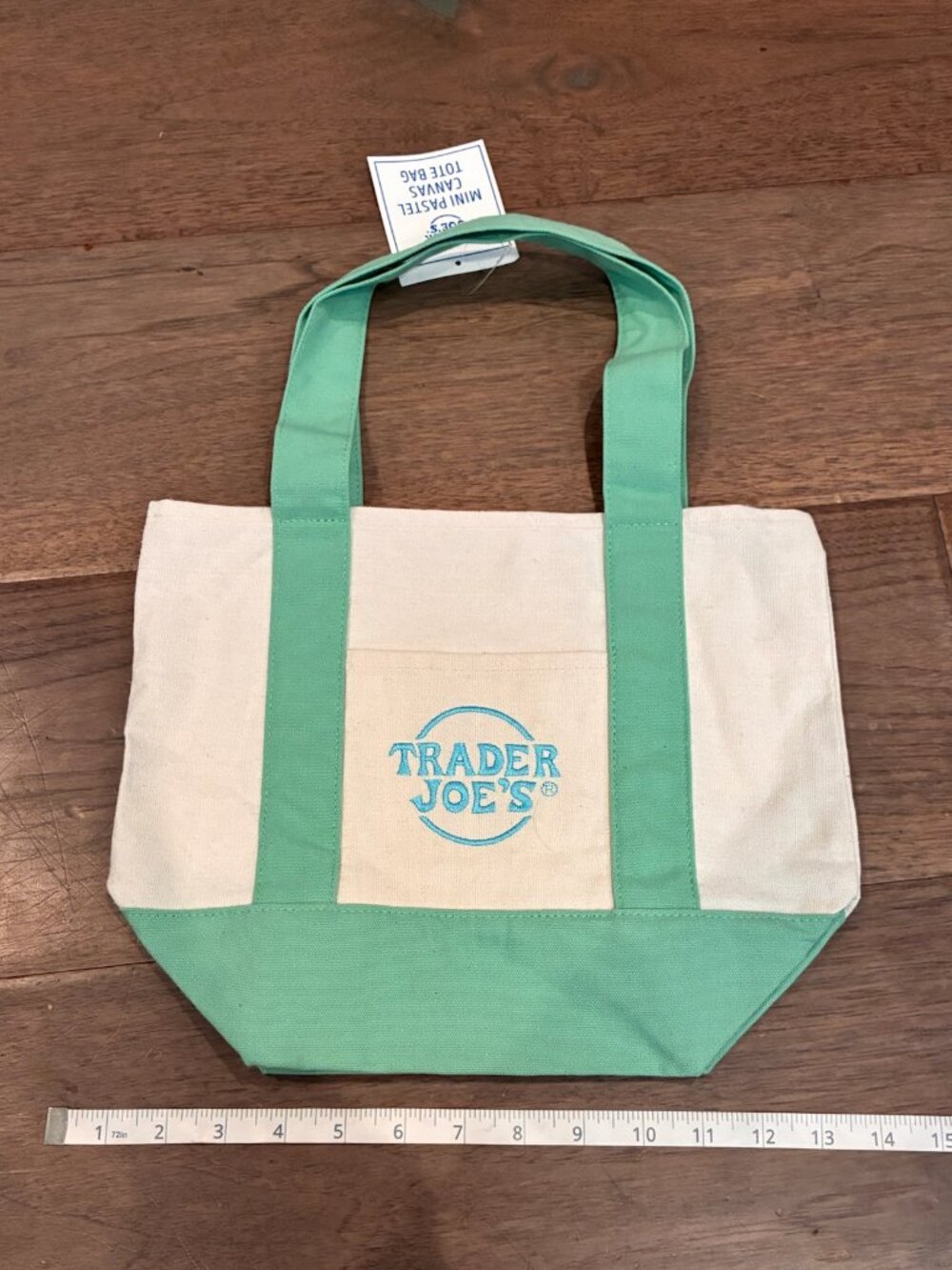 NWT Trader Joe's Pastel Mini Canvas Reusable Tote Bag -Light Green